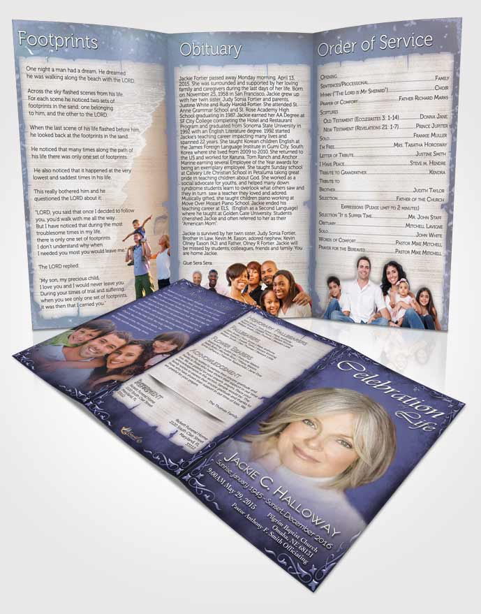 Obituary Template Trifold Brochure Heavens Touch Soft Sky