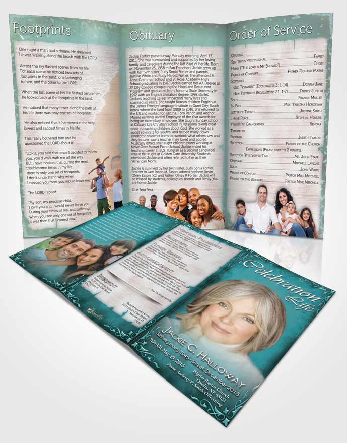 Obituary Template Trifold Brochure Heavens Touch Soft Turquoise Breeze