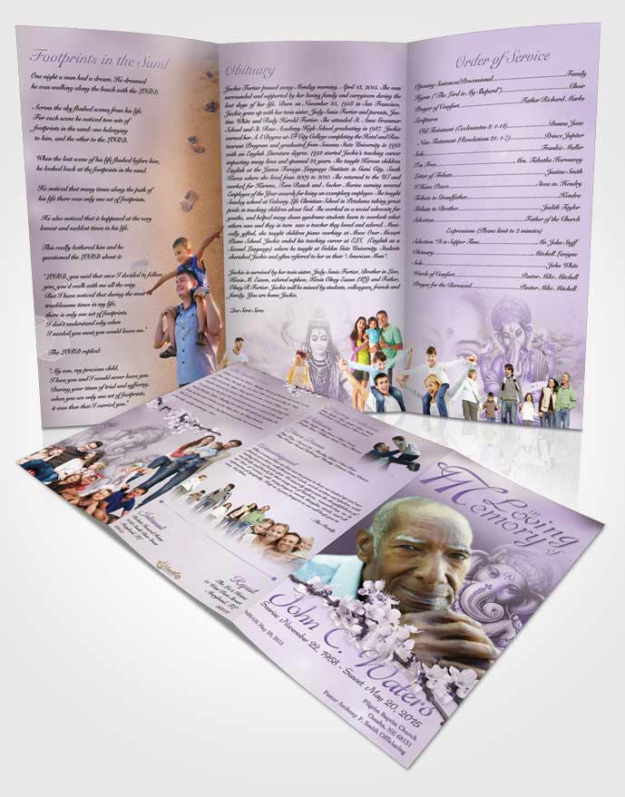 Obituary Template Trifold Brochure Hinduism Glory Lavender Honor
