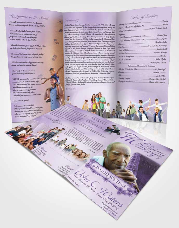 Obituary Template Trifold Brochure Holy Bible Lavender Honor