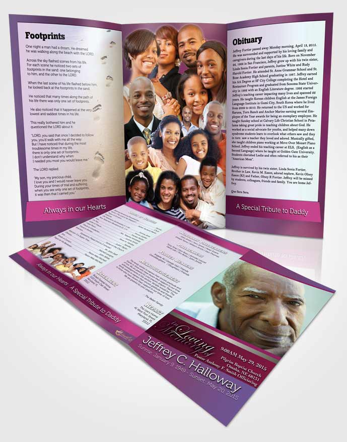 Obituary Template Trifold Brochure Hot Pink Tranquility Light