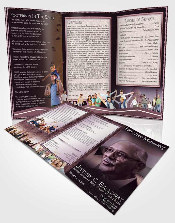 Obituary Template Trifold Brochure Indian Lavender Love