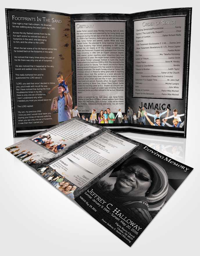 Obituary Template Trifold Brochure Jamaican Black and White Beauty