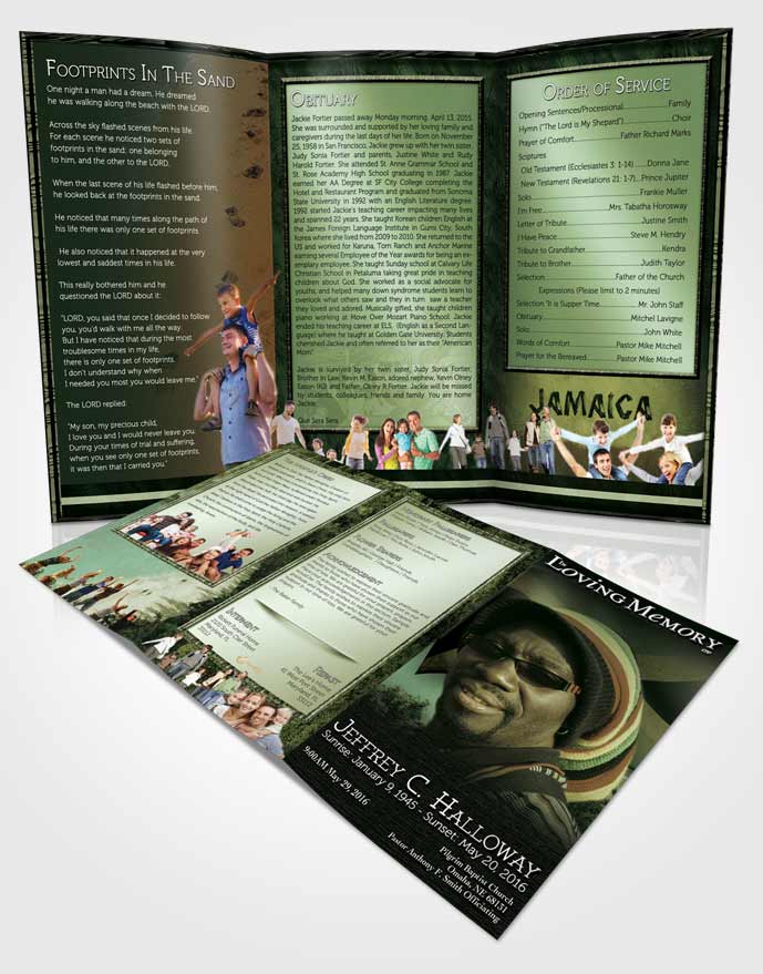 Obituary Template Trifold Brochure Jamaican Emerald Beauty