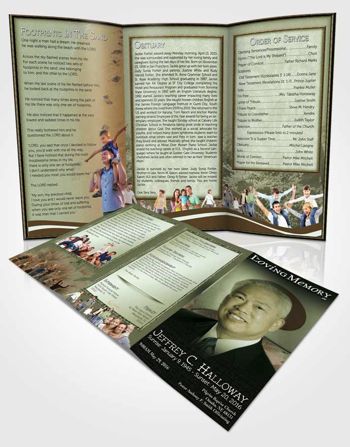 Obituary Template Trifold Brochure Japanese Emerald Blossoms