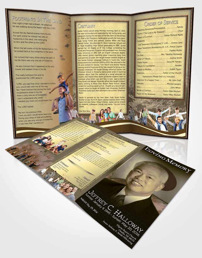 Obituary Template Trifold Brochure Japanese Golden Blossoms