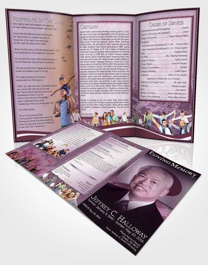 Obituary Template Trifold Brochure Japanese Lavender Blossoms