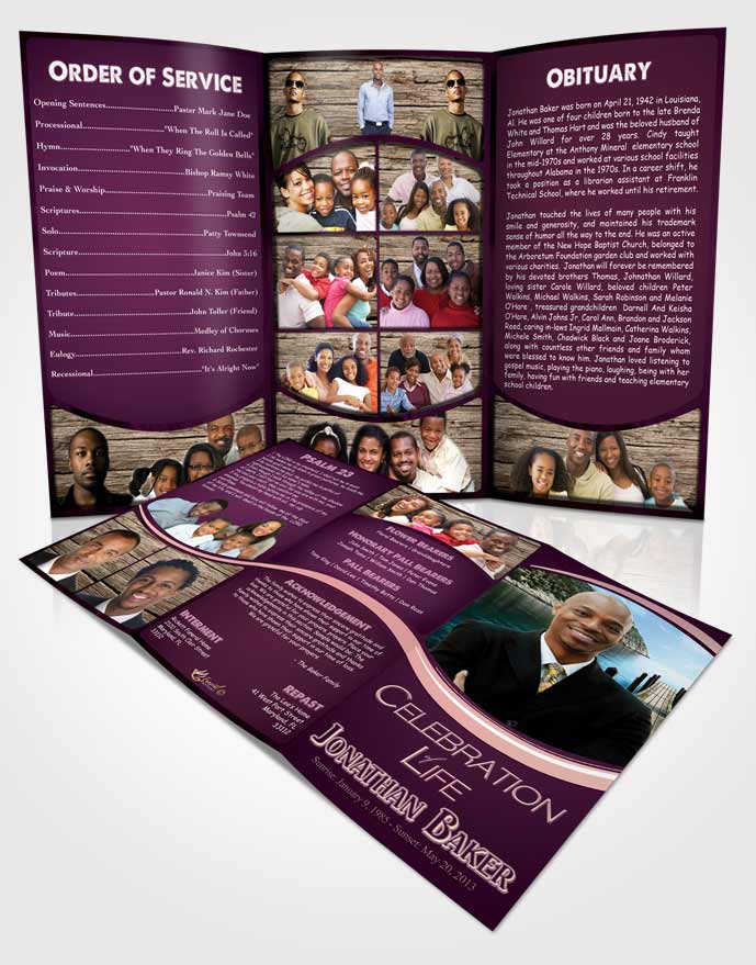 Obituary Template Trifold Brochure Lavender Blessing Journey