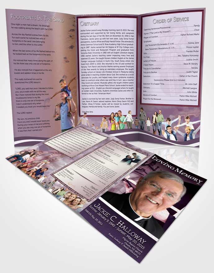 Obituary Template Trifold Brochure Lavender Heavenly Priest