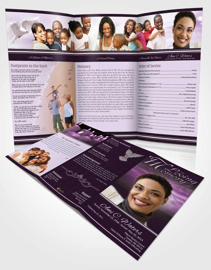 Obituary Template Trifold Brochure Lavender Higher Power