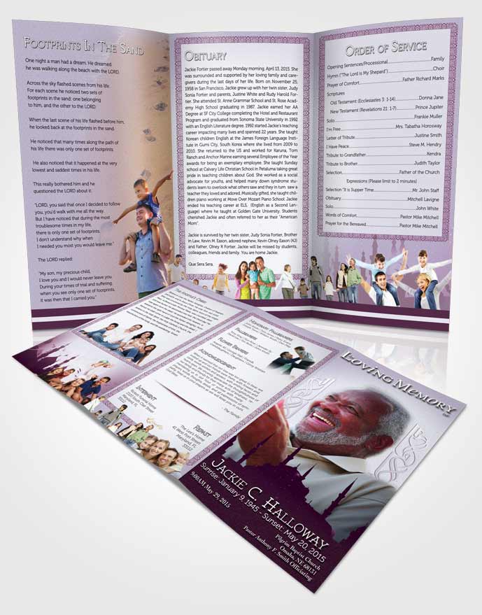 Obituary Template Trifold Brochure Lavender Islamic Serenity
