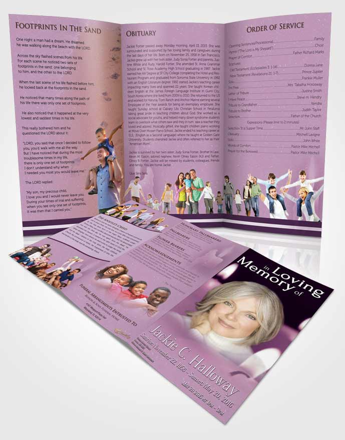 Obituary Template Trifold Brochure Lavender Kisses Candles In The Wind