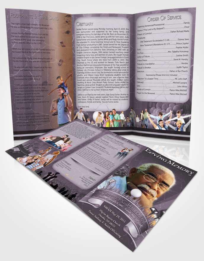 Obituary Template Trifold Brochure Lavender Lookout Golf Star