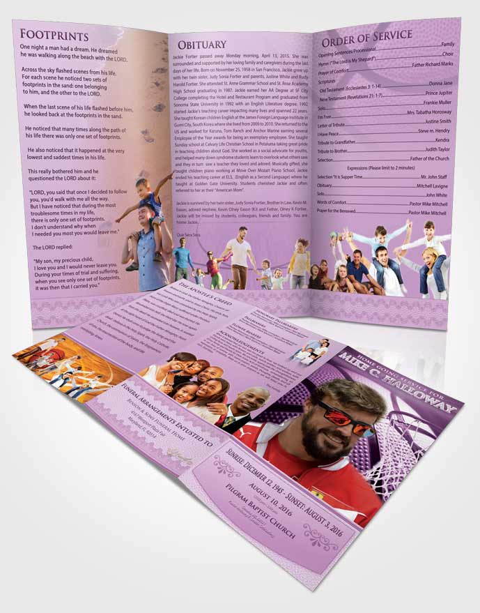 Obituary Template Trifold Brochure Lavender Love Basketball Honor