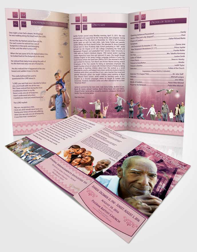 Obituary Template Trifold Brochure Lavender Love Forest Laughter