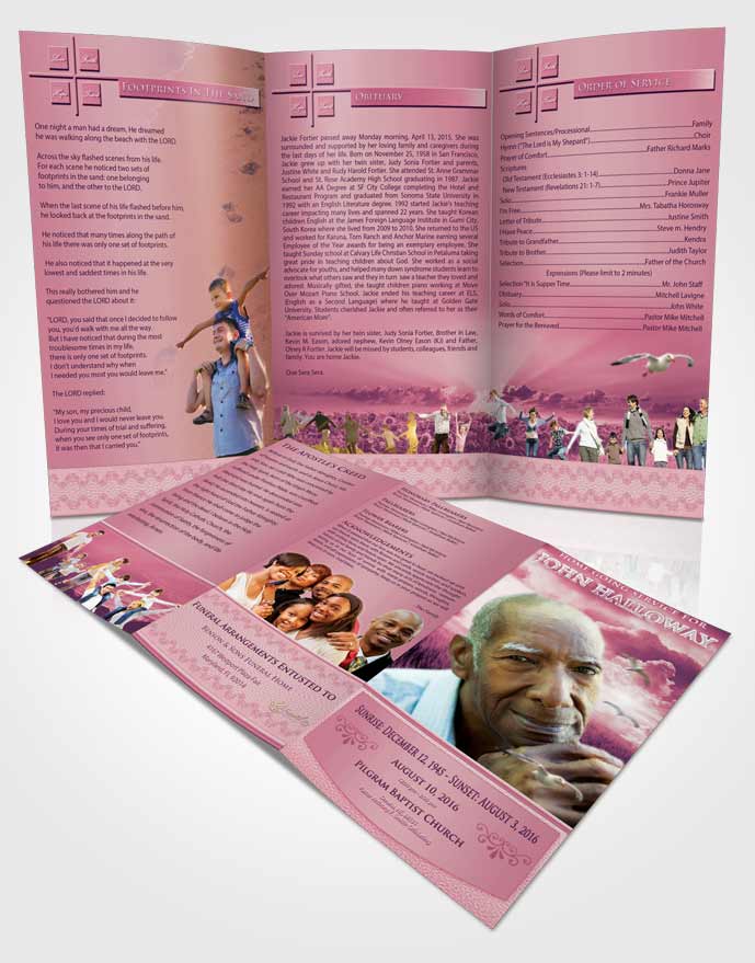 Obituary Template Trifold Brochure Lavender Love Sparkling Sky