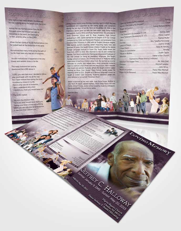 Obituary Template Trifold Brochure Lavender Summer Reflection