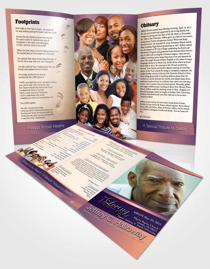 Obituary Template Trifold Brochure Lavender Sunset Tranquility Light
