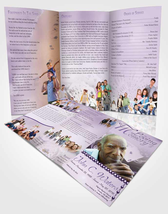 Obituary Template Trifold Brochure Lavender Weekend Card Game