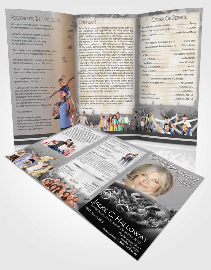 Obituary Template Trifold Brochure Love of Full Black and White Cooking