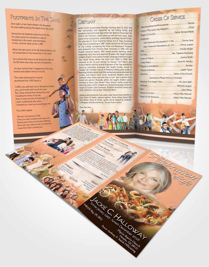 Obituary Template Trifold Brochure Love of Peach Cooking
