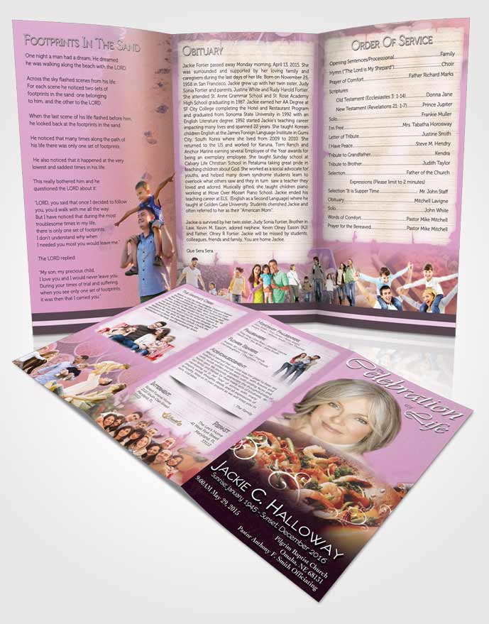 Obituary Template Trifold Brochure Love of Pink Cooking