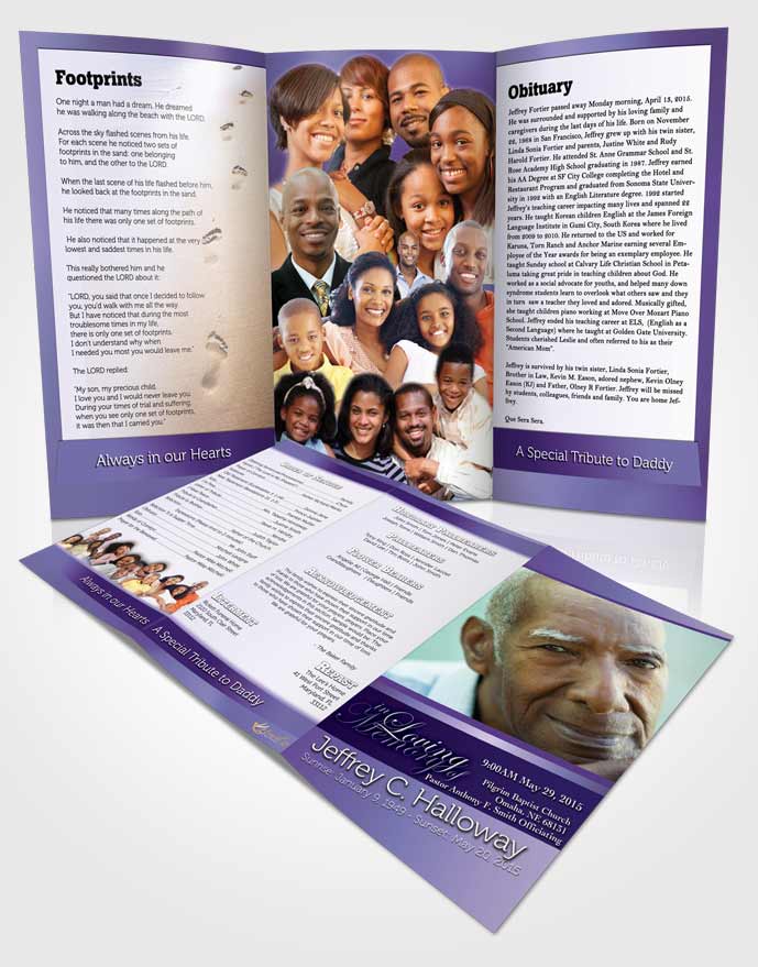 Obituary Template Trifold Brochure Loving Lavender Tranquility Light