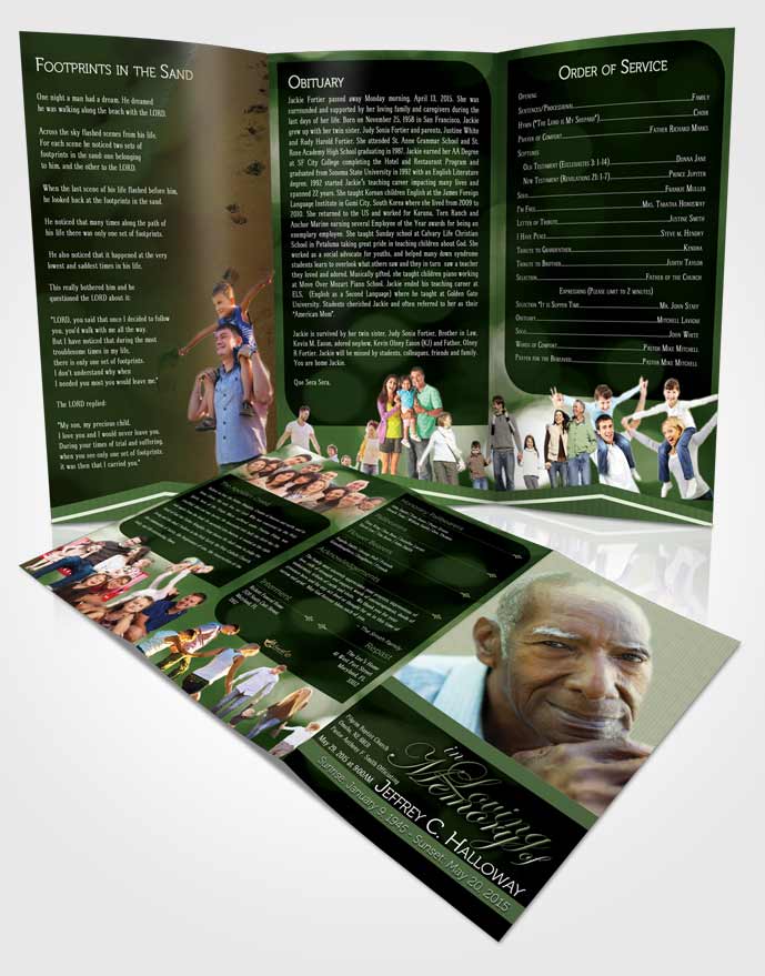 Obituary Template Trifold Brochure Majestic Forest Laughter Dark