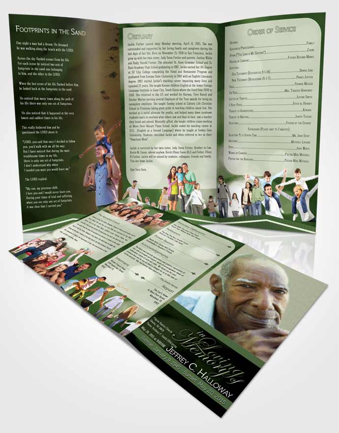 Obituary Template Trifold Brochure Majestic Forest Laughter Light