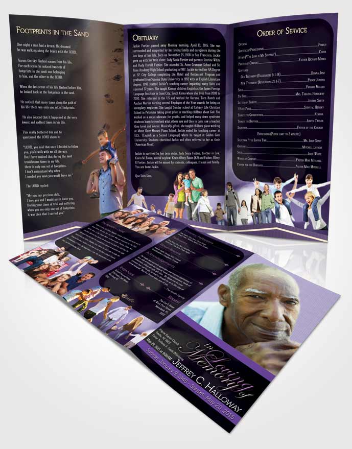 Obituary Template Trifold Brochure Majestic Lavender Rain Dark