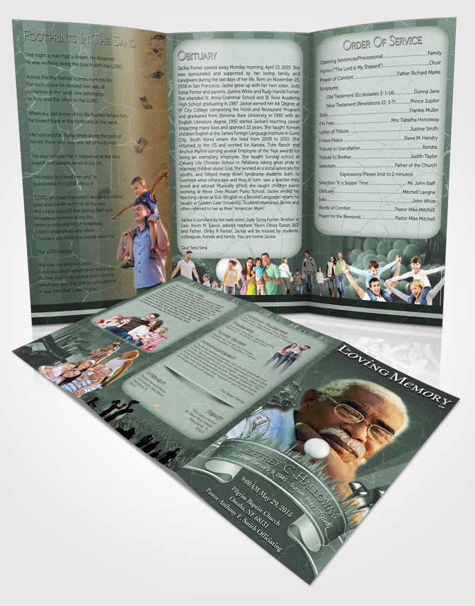 Obituary Template Trifold Brochure Misty Forest Golf Star