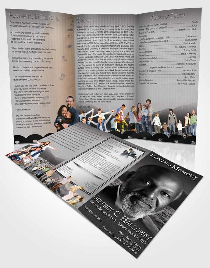 Obituary Template Trifold Brochure Natures Black and White Mountain