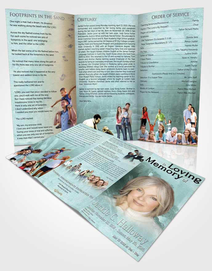 Obituary Template Trifold Brochure Natures Emerald Waterfall