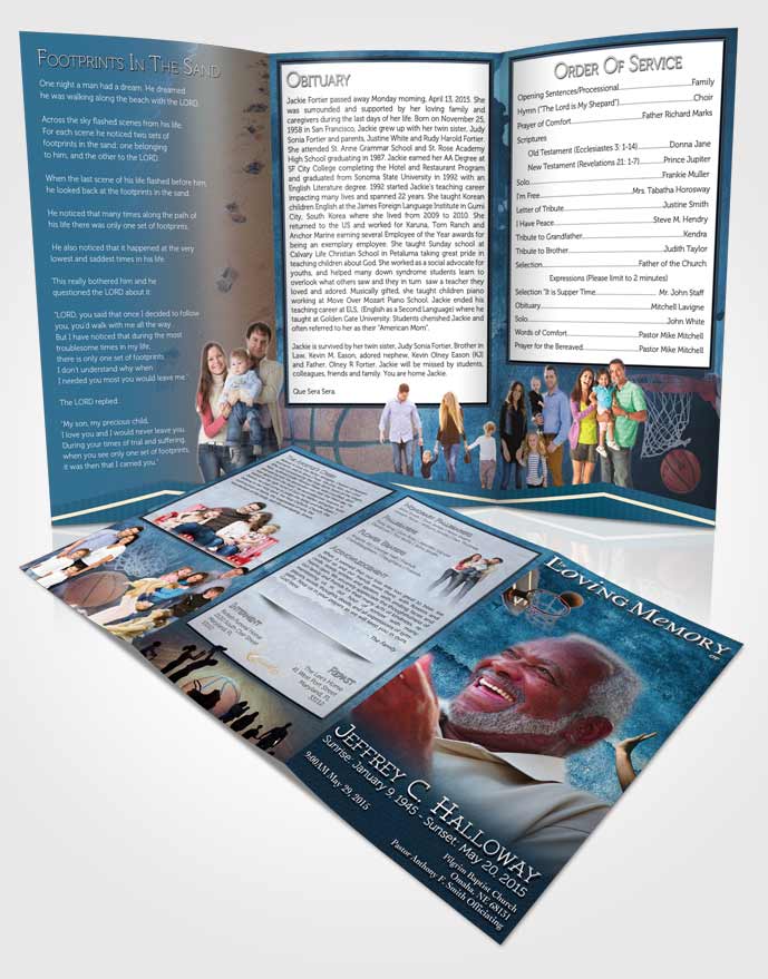 Obituary Template Trifold Brochure Ocean Blue Basketball Star