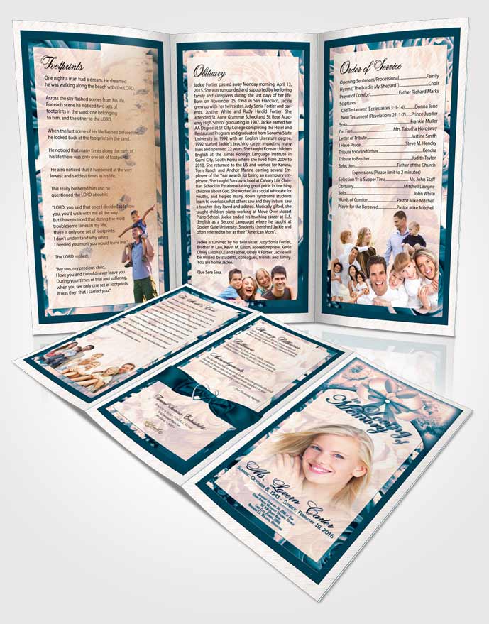 Obituary Template Trifold Brochure Ocean Sunset Petals in the Wind