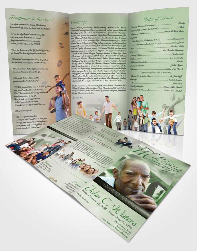 Obituary Template Trifold Brochure On The Cross Emerald Glow