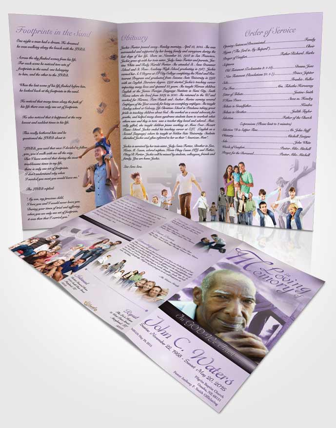 Obituary Template Trifold Brochure On The Cross Lavender Honor