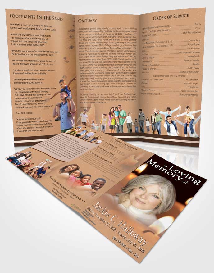Obituary Template Trifold Brochure Peach Love Candles In The Wind