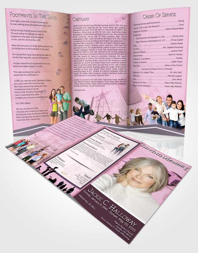 Obituary Template Trifold Brochure Pink Architect