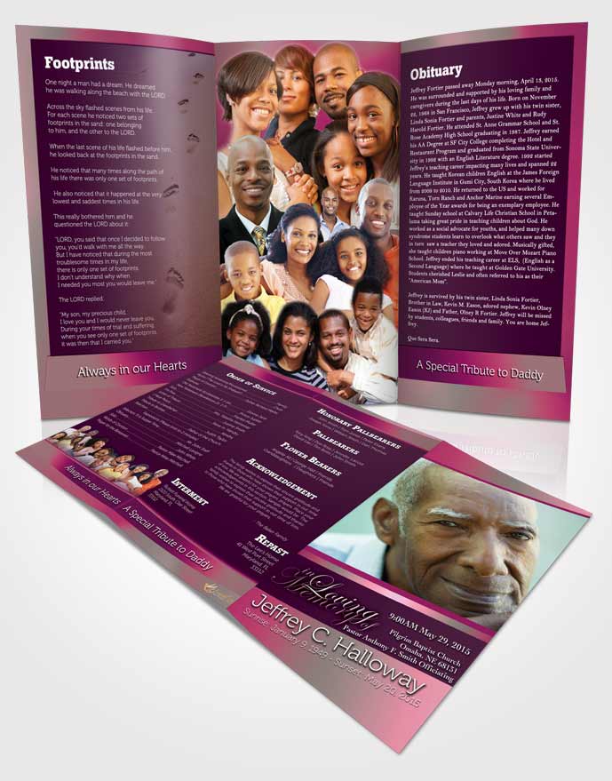 Obituary Template Trifold Brochure Pink Faith Tranquility Dark