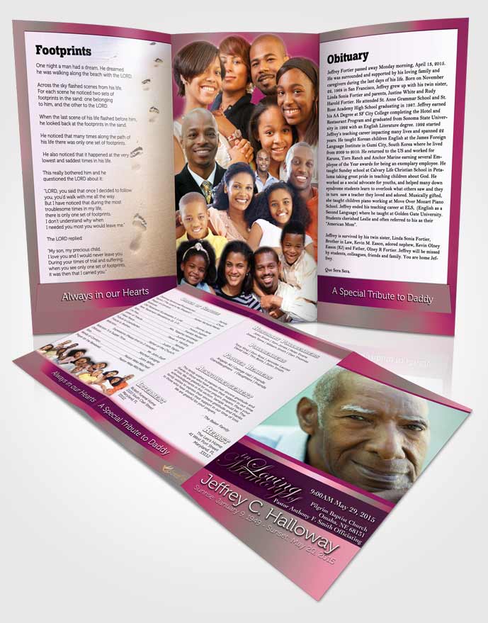 Obituary Template Trifold Brochure Pink Faith Tranquility Light