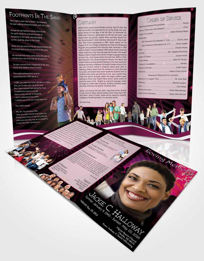 Obituary Template Trifold Brochure Pink Graceful Dancer Light