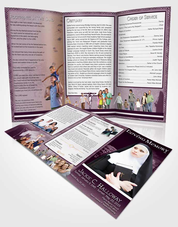 Obituary Template Trifold Brochure Pink Heavenly Nun