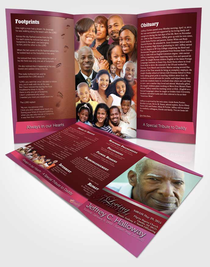 Obituary Template Trifold Brochure Pink Love Tranquility Dark