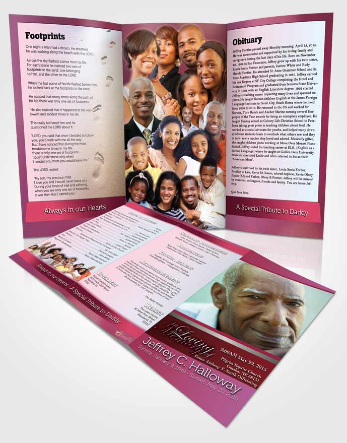 Obituary Template Trifold Brochure Pink Love Tranquility Light