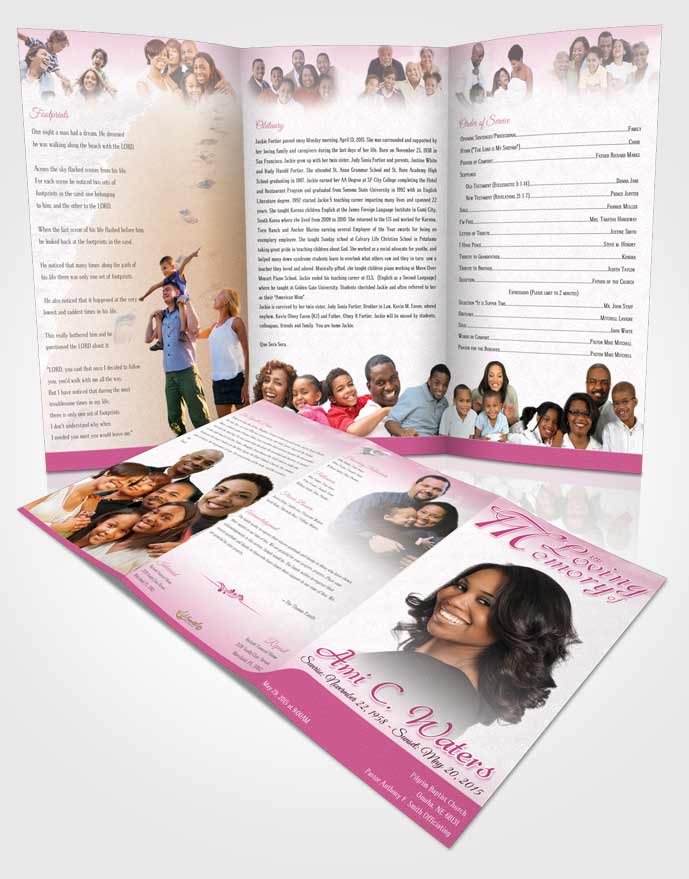 Obituary Template Trifold Brochure Pink Purity