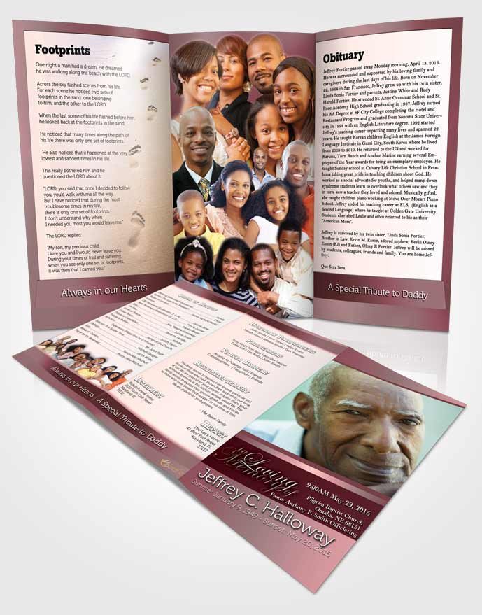 Obituary Template Trifold Brochure Pink Serenity Tranquility Light