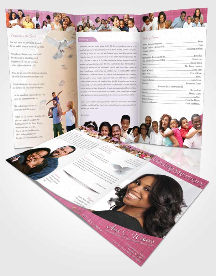 Obituary Template Trifold Brochure Pink Simplicity