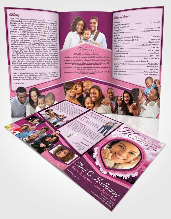 Obituary Template Trifold Brochure Pink Splendor