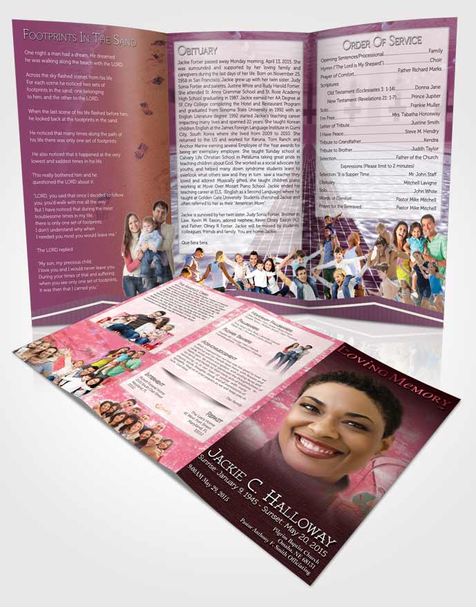 Obituary Template Trifold Brochure Pink Swimming Desire